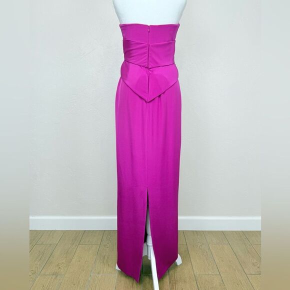 NWT Marchesa Notte Lipstick Pink Sculpted Silk Crepe Strapless Gown Maxi Dress 4 - Picture 4 of 16